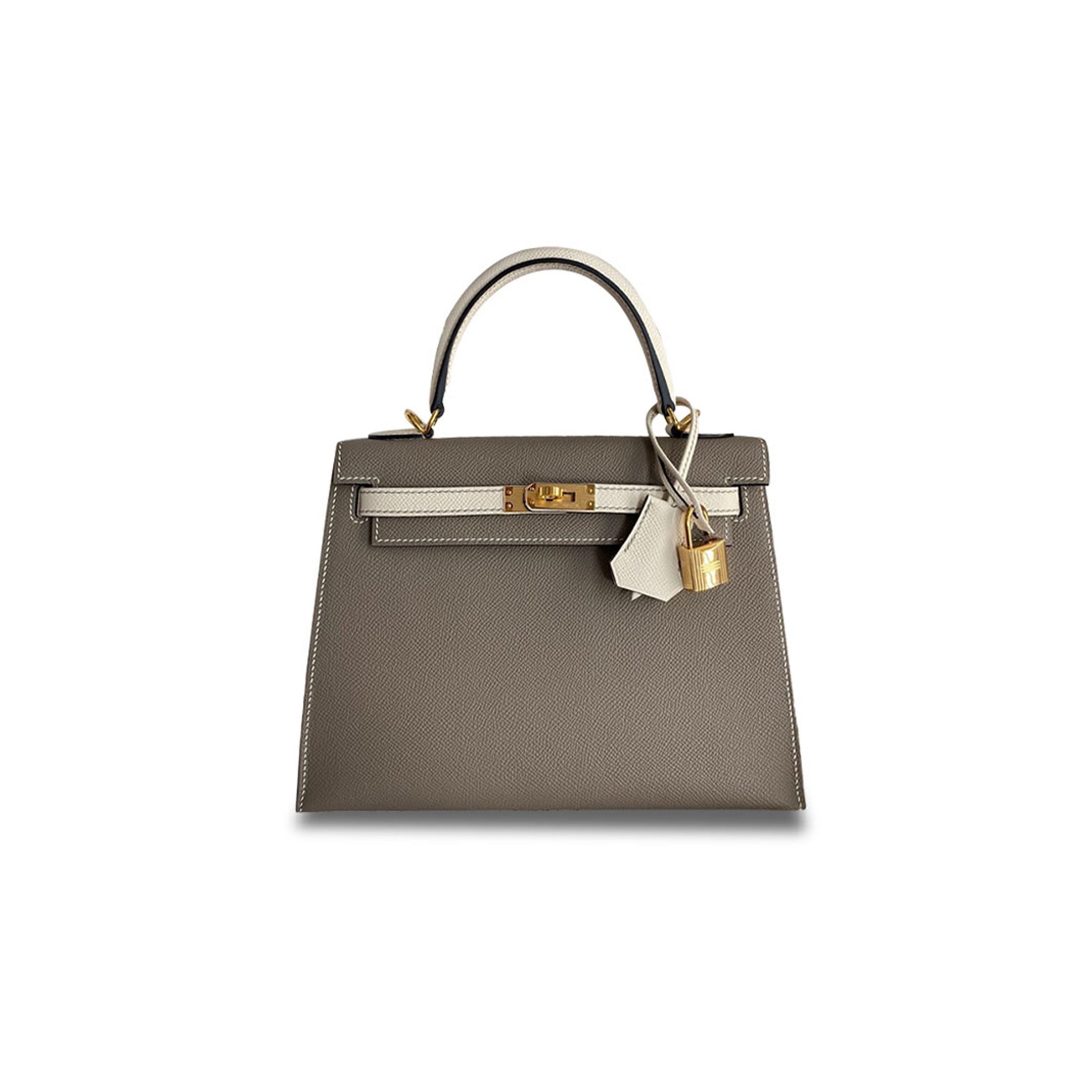 HERMÈS MASTER KELLY SELLIER 25 BICOLOR BAG IN TAUPE AND CRAIE EPSOM (25*17*7cm) 
